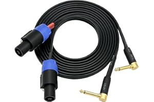 CNCESS CESS-133-6f Right-Angle 6.35mm 1/4 Inch TS Plug to Speakon Plug Speaker Cable, 2 Channel, Durable Heat-Shrink Protected Metal Housing (6 Feet)