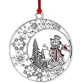 2025 Christmas Ornaments, Pewter Christmas Tree Ornament with Red Rope Gorgeous Hanging Craft Decoration for Xmas Holiday House Party Decor