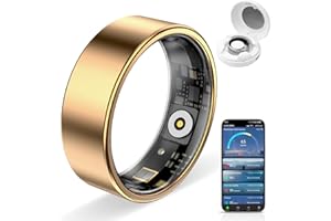Govllfoz Smart Ring Pro, Fitness Tracker with Heart Rate, Blood Pressure, Stress, Sleep Tracking, Step Tracking, 10ATM Waterproof, Smart Ring for iPhone and Android (Gold 2.0, 8)