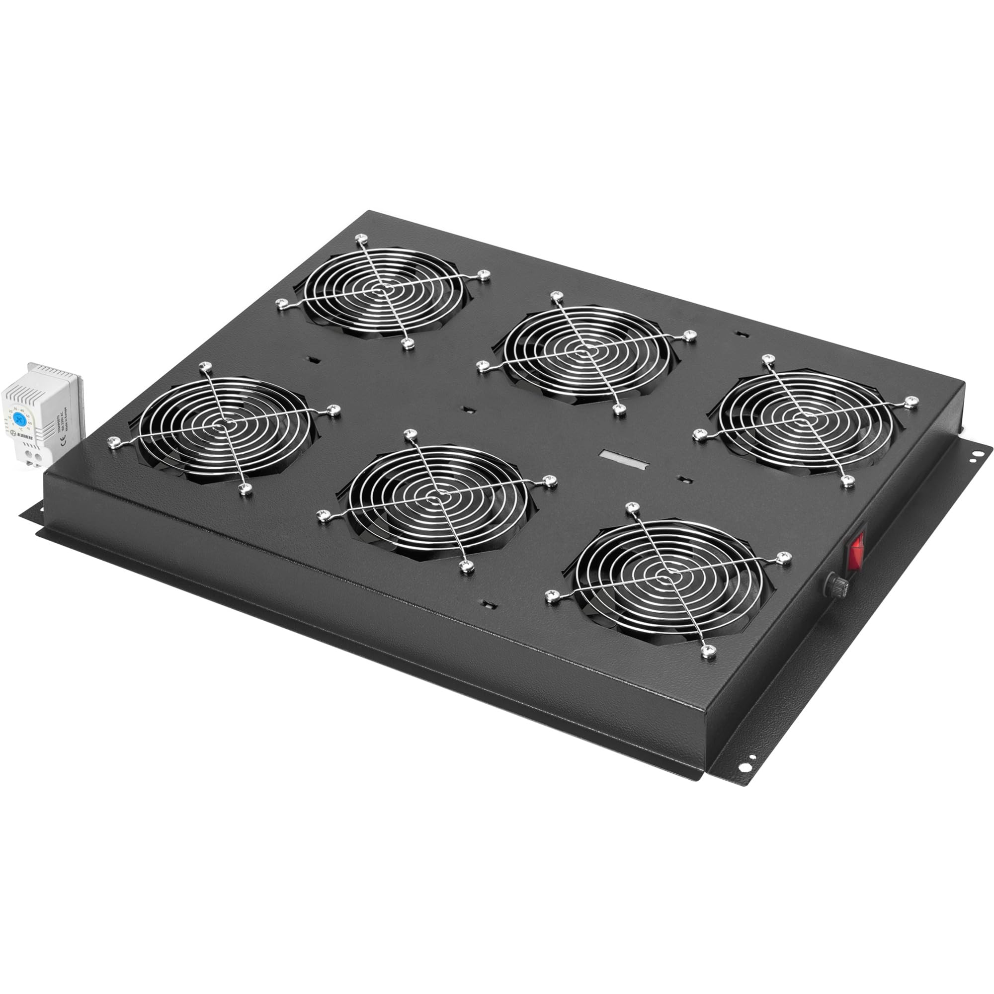 DIGITUS roof fan unit for server rack of the DIGITUS Unique series, 6x fan, thermostat, black (RAL 9005)