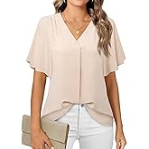 Timeson Women's V Neck Chiffon Blouse Ruffle Sleeve Ladies Work Shirts
