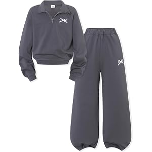 Cakaner Girls 2 Piece Outfit Set Half Zip Pullover Sweatshirt & Wide Leg Pants Sets Tween Girls Fall Clothes Size 8-13