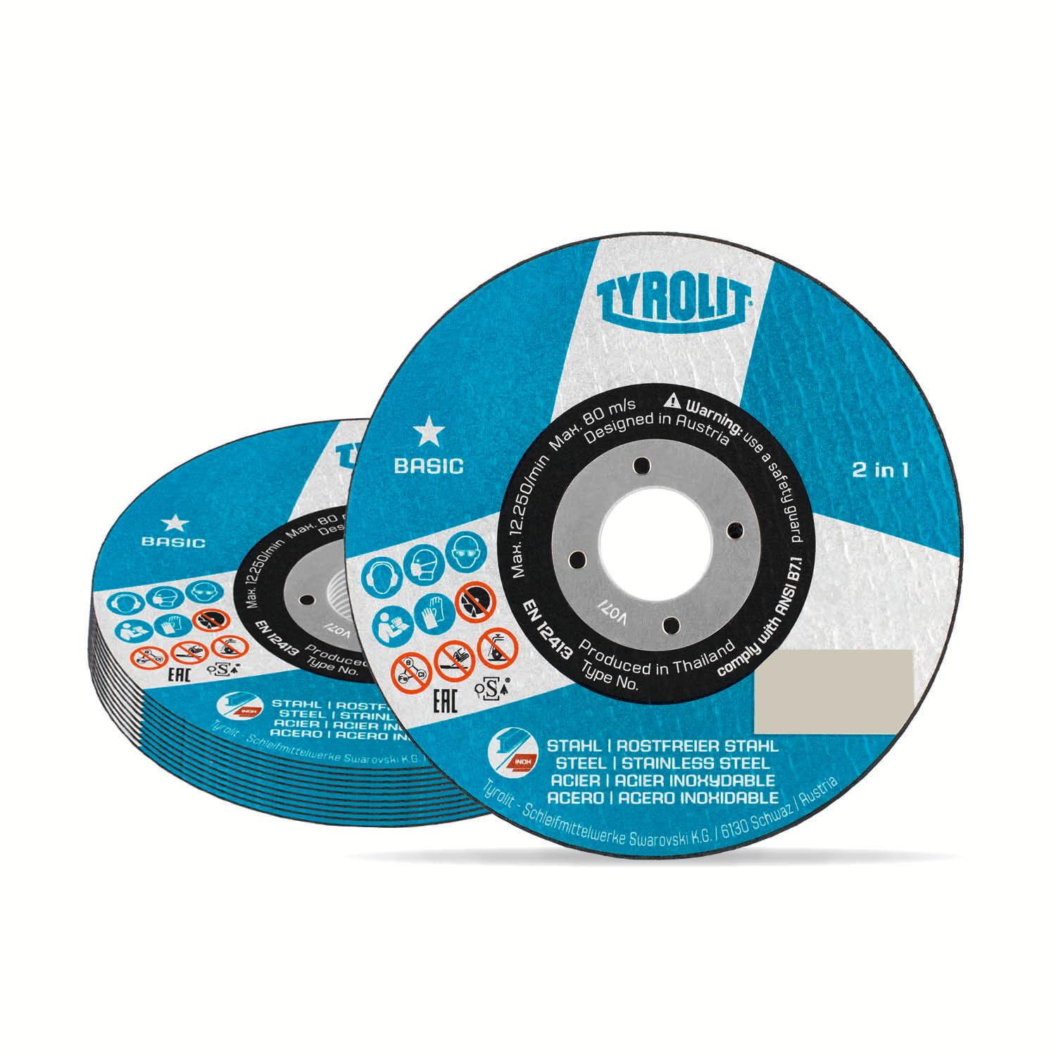 TYROLIT 222997 BASIC 2in1 115mm Metal Cutting Discs for Steel and Stainless Steel, Cut Off Wheels, Angle Grinder Discs, 115 x 2.5 x 22.23 mm, 25-Pack