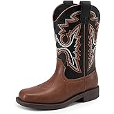 DREAM PAIRS Boys Girls Cowboy Boots Toddler Mid Calf Western Boots Square Toe Riding Boots for Kids