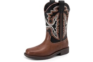 DREAM PAIRS Boys Girls Cowboy Boots Toddler Mid Calf Western Boots Square Toe Riding Boots for Kids