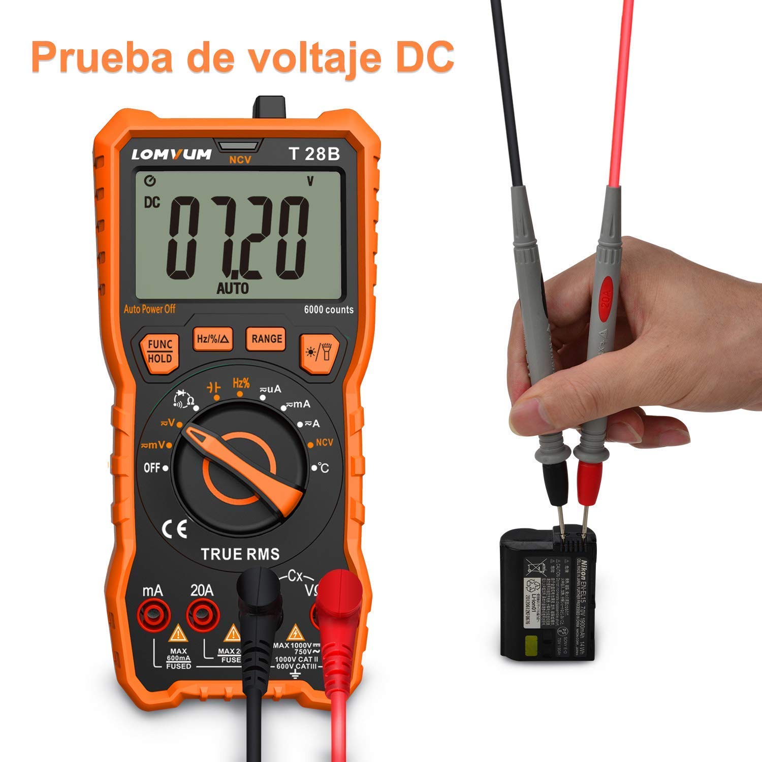 LOMVUM Digital Multimeter Tester, TRMS 6000 Counts Volt Meter Ranging; Measures Voltage Tester, Current, Resistance, Continuity, Frequency; Tests Diodes, Transistors, Temperature