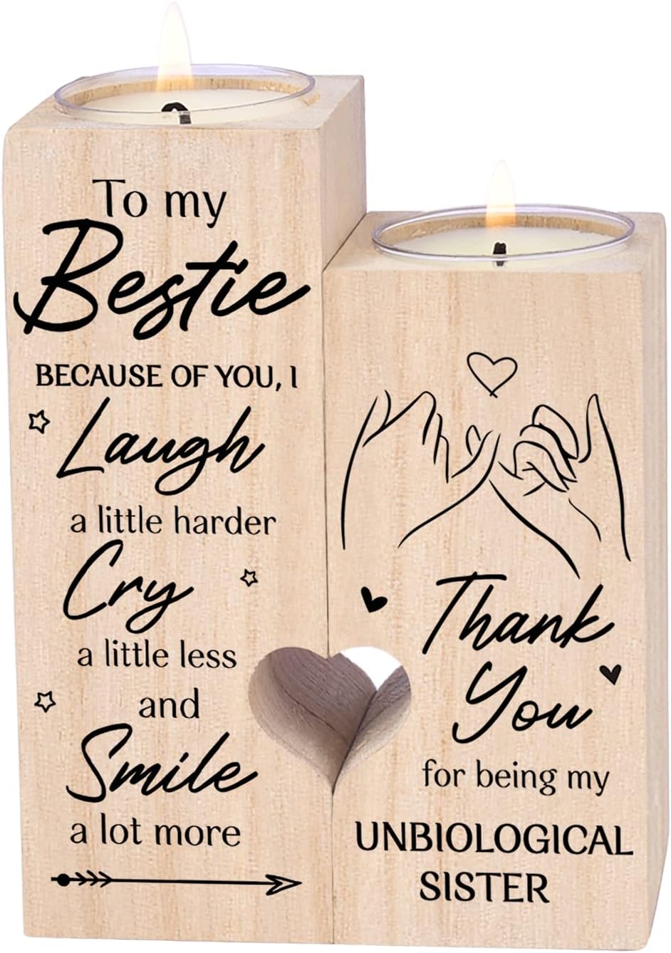 Candles & Holders - Double-Sided Printing - to My Bestie Because of You I Laugh a Little Harder Thank You for Being My Unbiological Sisters Personalized Friendship Birthday Gift Bestie Friend Candle Holder Sister Candle