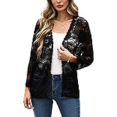 SECRETEYARD Women's Floral Lace Shrug Cardigan 3/4 Sleeve Lightweight Crochet Open Front Cardigans Tops