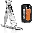 MR.GREEN Collapsible Nail Clippers Small and Thin Portable Travel Nail Scissors Cutter Stainless Steel Manicure Tools with Nail Files (Orange Leather Case+ Iron Box) Multicoloured