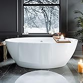 Empava Freestanding Bathtub, 71" Soaking Tub with Center Drain & Overflow – Acrylic Tub, Non-Slip Flat Bottom, Glossy White, cUPC Certified