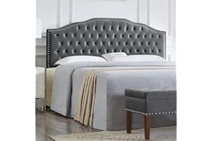 24KF Upholstered Button Tufted King Size Headboard with Nailhead Trim, Soft Velvet Fabric Headboard King/Cal King Size -Dark Gray