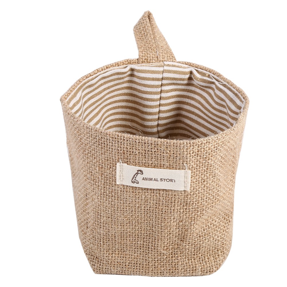 Cotton Linen Laundry Hamper Bag Storage For Home Gadget Storage Organizer Foldable Basket Bin Hanging Laundry Basket(Khaki Stripe)