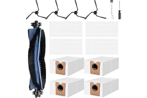 KTNAID Accessories Kit Compatible with Self-Empty eufy C10 Robot Vacuum, 15 Pcs Replacement Parts Include 1 Main Brush, 4 Dust Bags, 4 Washable Filters, 4 Side Brushes, 1 Cleaning Tool and 1 Screwdriver