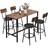 Zevemomo 5-Piece Dining Table Set, Bar Table Set for 4, Kitchen Table and Chairs, Counter Height High Top Table with 4 PU Upholstered Stools, Space-Saving Pub Table Sets for Small Space, Brown &amp; Black