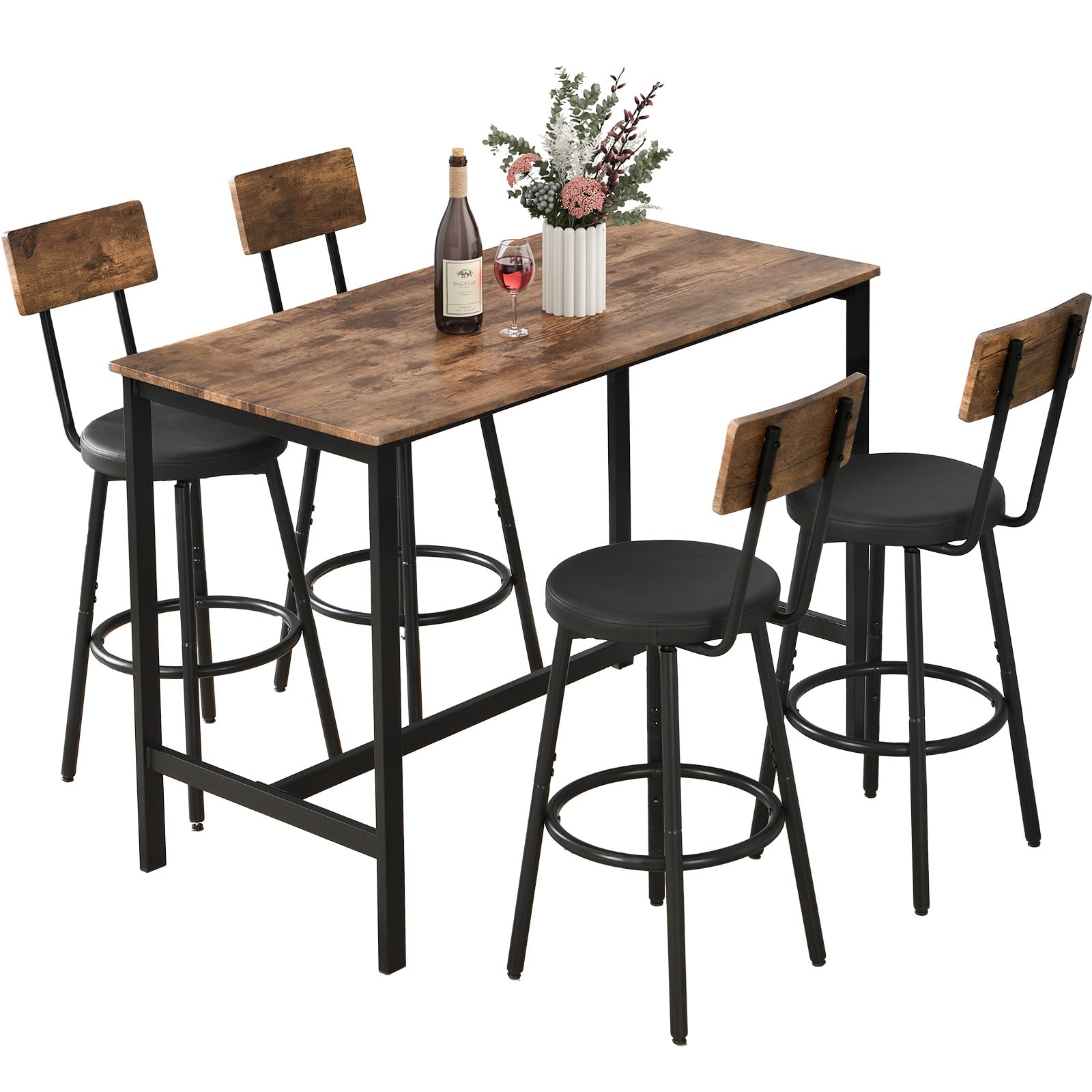 Photo 1 of ** missing hardware **Zevemomo Dining Table Set for 4, 5-Piece Bar Table Set, Kitchen Table and Chairs, Counter Height High Top Table with 4 PU Upholstered Stools, Space-Saving Pub Table Sets for Small Space, Brown