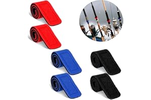 SHERIFFDRINK 6 Pcs Fishing Rod Wrap Pole Straps Hook and Loop Fishing Rod Belts Ties Fishing Rod Belt Holders for Casting Rods Fishing Rod Ties Stretchy Fixing Strap for Fly Rod 3 Colors (2 Red, 2 Blue, 2 Black)