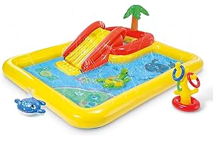 Intex 100" x 77" Inflatable Ocean Play Center - Backyard Toddler Kiddie Pool and Water Game Outdoor Set with Water Slide and Built-in Sprayer