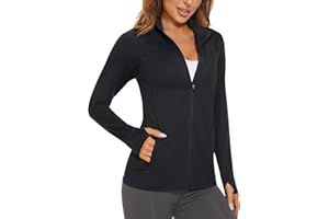 MAGCOMSEN Women's UPF 50+ Athletic Jackets Zip Up Lightweight Sun Protection Shirts with Thumb Holes Workout