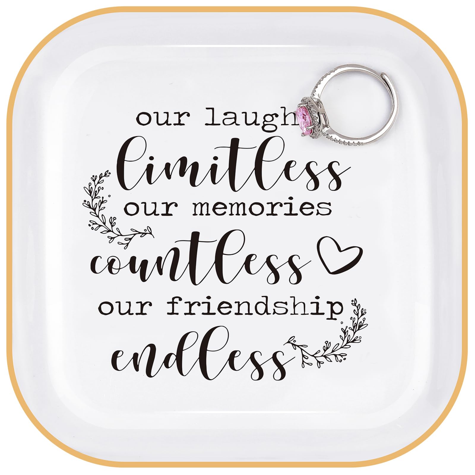 PUDDING CABIN Friendship Gifts for Women Friends Ring Dish Our Laughs Limitless, Memories Countless, Friendship Endless! -Gifts for Friends Female Birthday Gifts for Women Bridal Shower