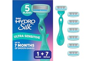 Schick Hydro Silk Ultra Sensitive Razor for Women | Womens Razor for Sensitive Skin, 5 Blade Razors for Women, Womens Razors for Shaving, Includes 1 Handle & 7 Refills