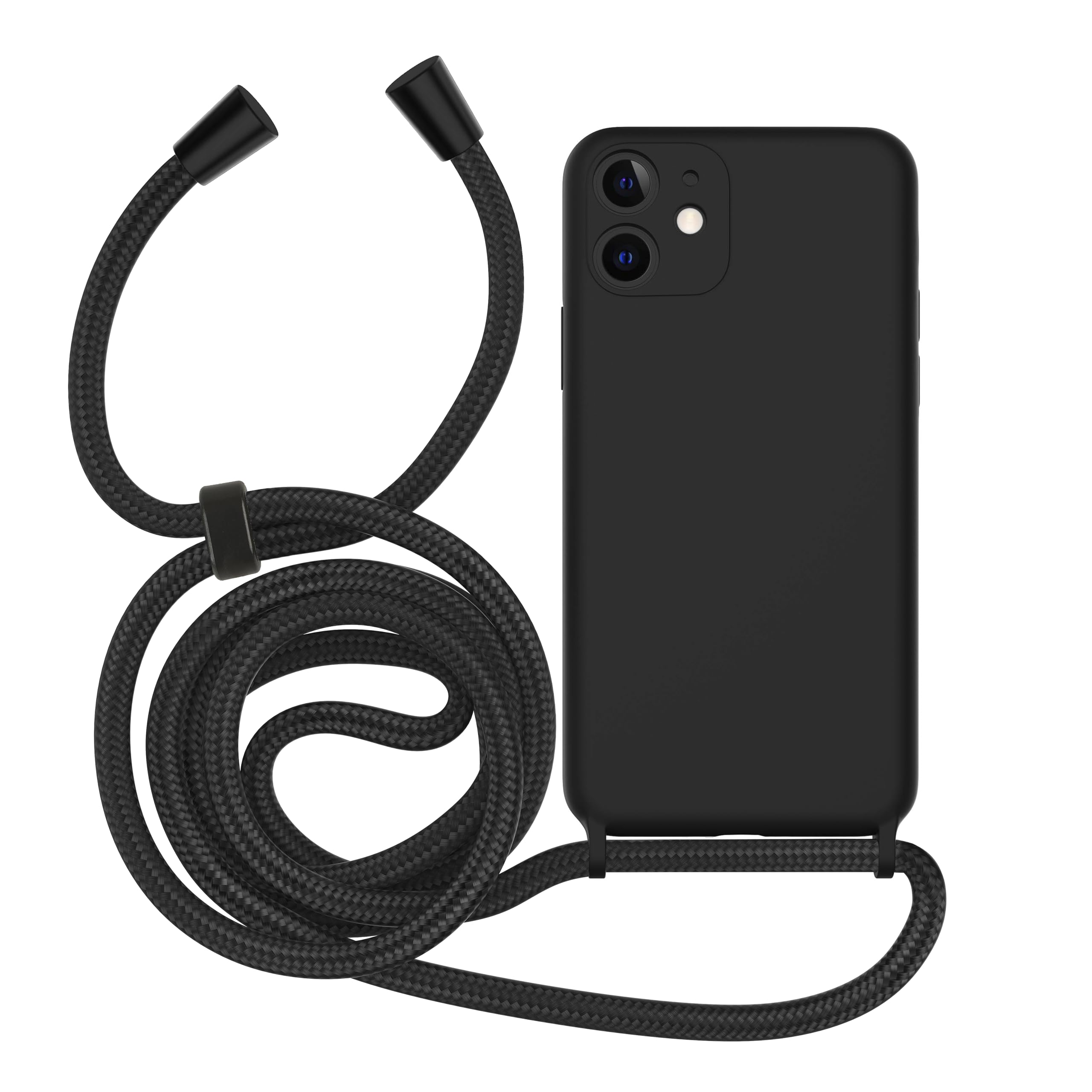 MyGadget Lanyard Case for iPhone 11 - Silicone Hardcase with Microfiber Lining & Crossbody Neck Holder - Shockproof Shell with Strap Black