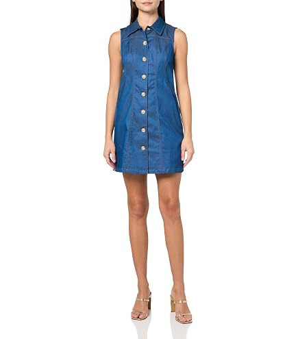 BCBG Women's Short Sleeve Button Front Collared Denim Sheath Mini Dress, Light Blue Shade 8, 2 at Amazon Women's Clothing store