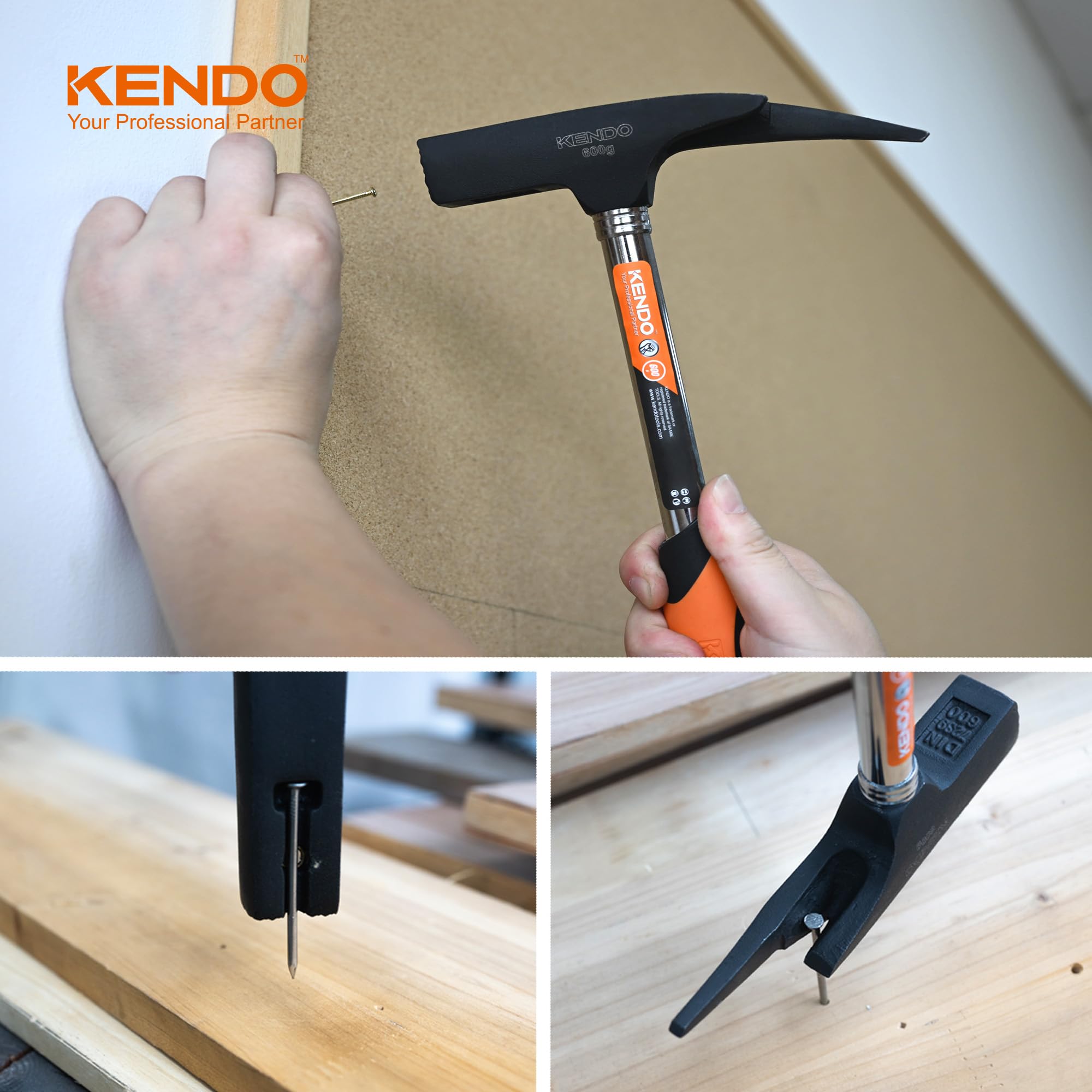 KENDO Latthammer Zimmermannshammer 600g mit Magnetischem Nagelhalter 4