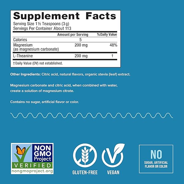 NATURAL VITALITY CALM MIND, MAGNESIUM CITRATE + L-THEANINE POWDER, SUPPLEMENT FOR STRESS RELIEF, GLUTEN FREE & VEGETARIAN, HONEY VANILLA, 12 OZ.