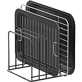 KORRTFID Kitchen Cabinet Organizer, Steel Cookware Holder, Divided Holder with 5 Slots for Skillets Baking Tray and Chopping Board Rack - Baking Pan Holder Storage (1 PC)