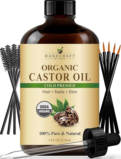 Handcraft Blends Cold-Pressed Organic Castor Oil 118 ml Glass Bottle