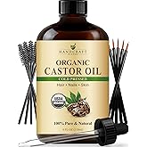 Handcraft Blends Cold-Pressed Organic Castor Oil in Glass Bottle with Lash Brushes - 118 ml - 100% Pure and Natural - Nourish