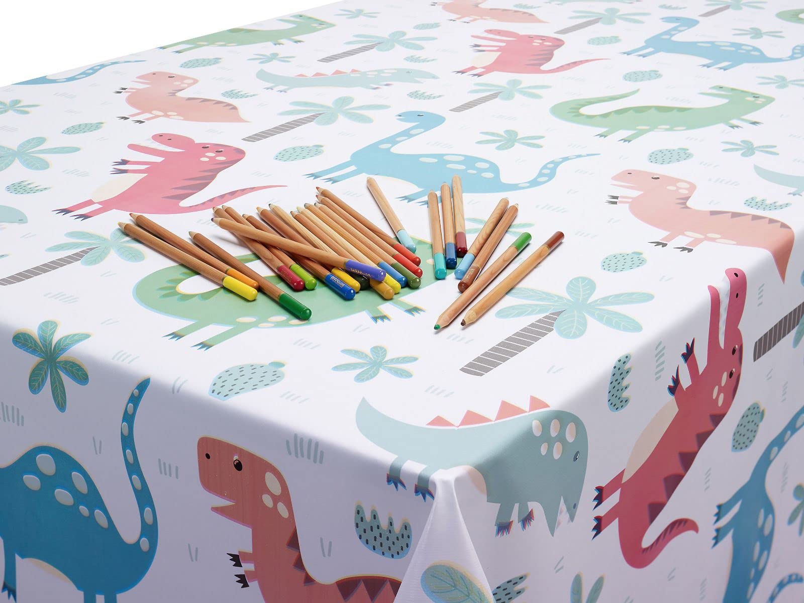 Jolee Fabrics Hygienic Kids Tablecloth - Wipe Clean PVC Vinyl Plastic Table Cover - Round, Square And Rectangle - Small To Large (Multi-Colour Kids Dinosaurs PVC Vinyl, 140cm x 200cm Rectangle)