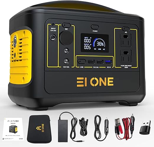 Amazon Co Jp 日本法人販売品 安心のサポート体制 Ei One エイワン ポータブル電源 500w 大容量 瞬間最大1000w 軽量 日本仕様 Pse認証済 mah 568wh 純正弦波 急速充電qc3 0搭載 50hz 60hz切替 家庭用 蓄電池 車中泊 キャンプ アウトドア 防災グッズ 停電時に