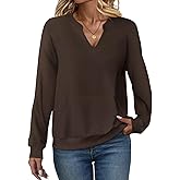 EADINVE Womens Casual Sweatshirts with Pockets Long Sleeve V Neck Lightweight Pullover Casual Loose Fit Tops Fall Clothes