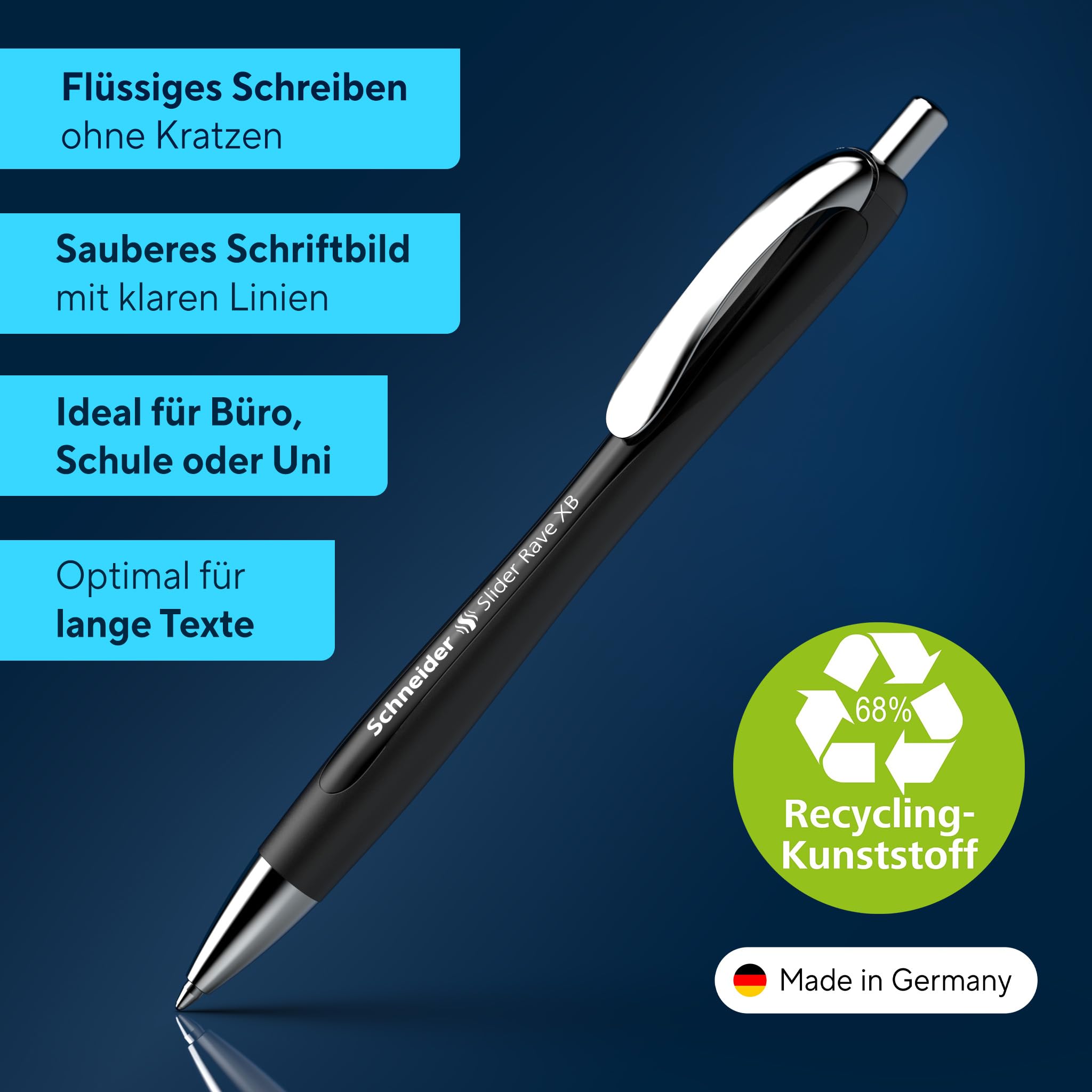 Schneider 132584 Slider Rave XB Kugelschreiber (Limitierte Sonderedition, 3x schwarz, 1x weiß, Made in Germany) 4 Stück, Schreibfarbe: blau 2