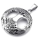 KONOV Mens Womens Celtic Tree of Life Stainless Steel Pendant Necklace, Silver, 24" inch Chain
