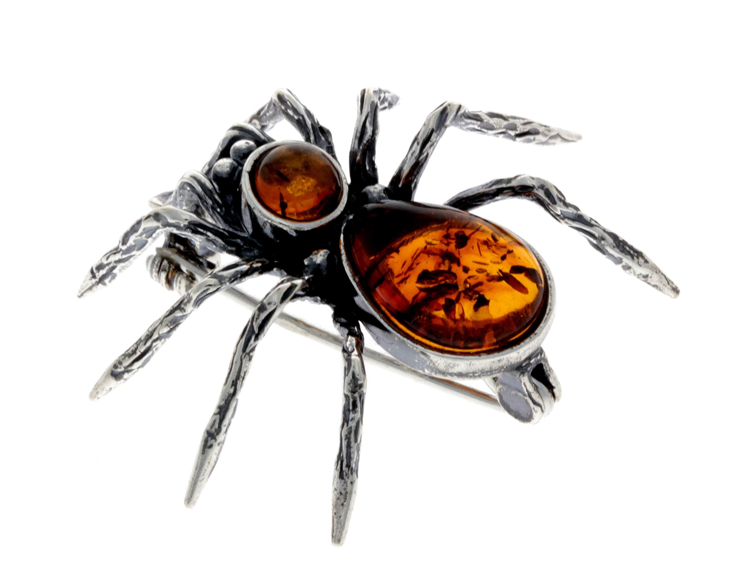 Genuine Cognac Baltic Amber & Sterling Silver Exclusive Spider Brooch - 4152 — image 1
