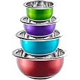 Colleta Home Colorful Mixing Bowl- 4 Pc Set- Stackable Nesting Bowls- Stainless Steel Mixing Bowls Non Slip Silicone Bottom- Cookware Set