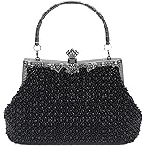 lapulio 1920s Vintage Style Solid Color Beaded Evening Bag Simple Elegant Women's Clutch Suitable for Weddings, Parties