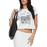 Y2k Graphic Baby Tees Women Teen Girl Fruit Print Crop Top Short Sleeve Slim Fit Vintage Aesthetic T Shirt Clothes