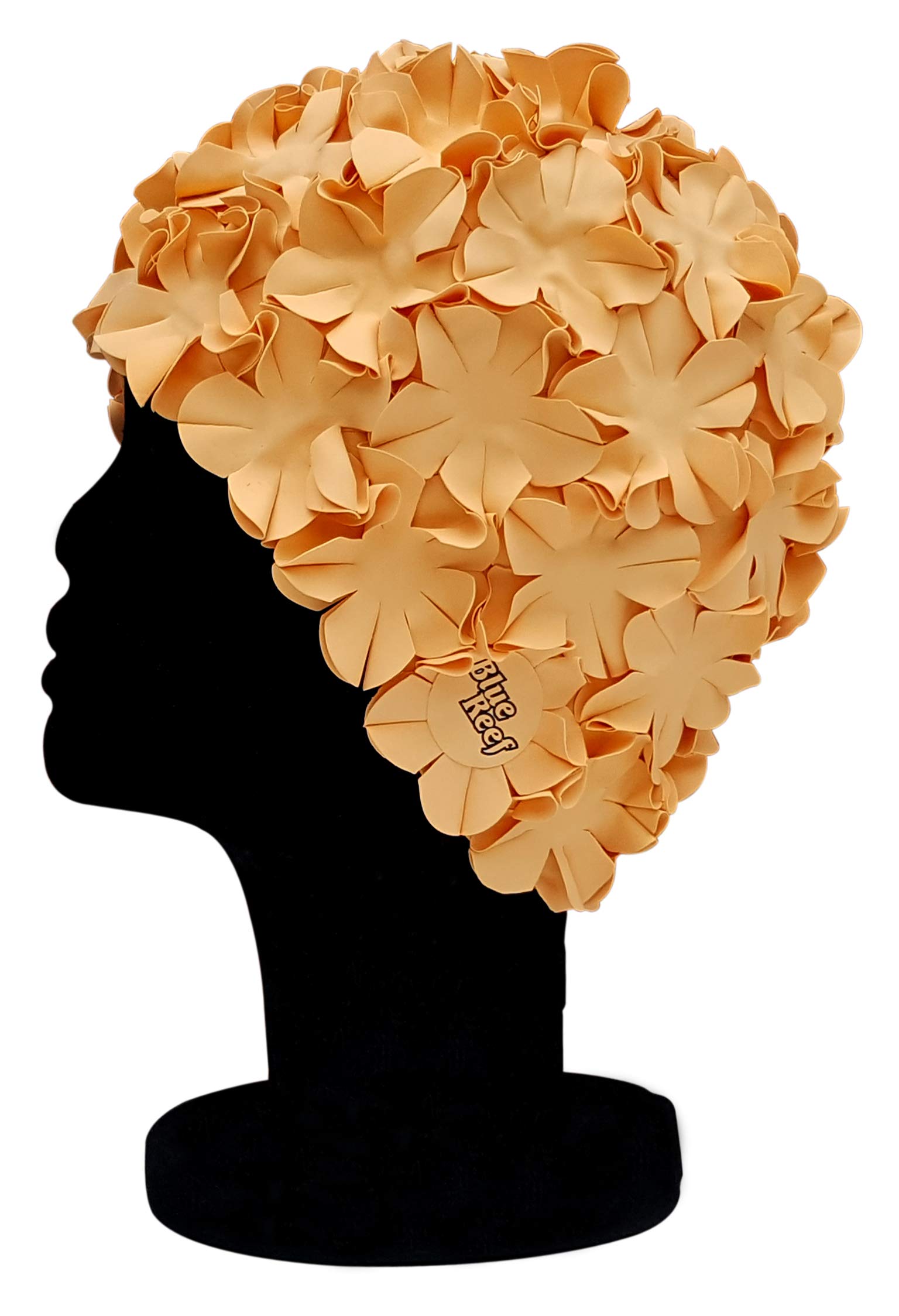 Blue Reef Isla Floral Ladies Classic Retro 3D Flower Petal Pastel Plain One Colour Stylish Vintage Swimming Hat Swim Cap One Size Adults (Pastel Peach)