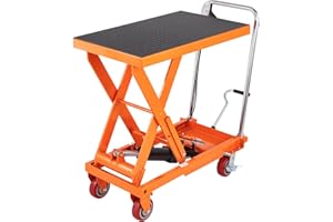 VEVOR 1100 LBS Hydraulic Lift Table Cart with 11"-35.4" Lift Range, Hydraulic Scissor Cart with Non-Slip Pad & 4 Wheels, Manual Single Scissor Lift for Material Handling and Transportation