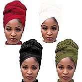 Youme Stretch Head Wrap Jersey Turban Head Wraps Hair Scarf for Women Knit Headwraps Solid Color Ultra Soft Extra Long Breathable Headband Tie Scarf (Black White Red Army Green)