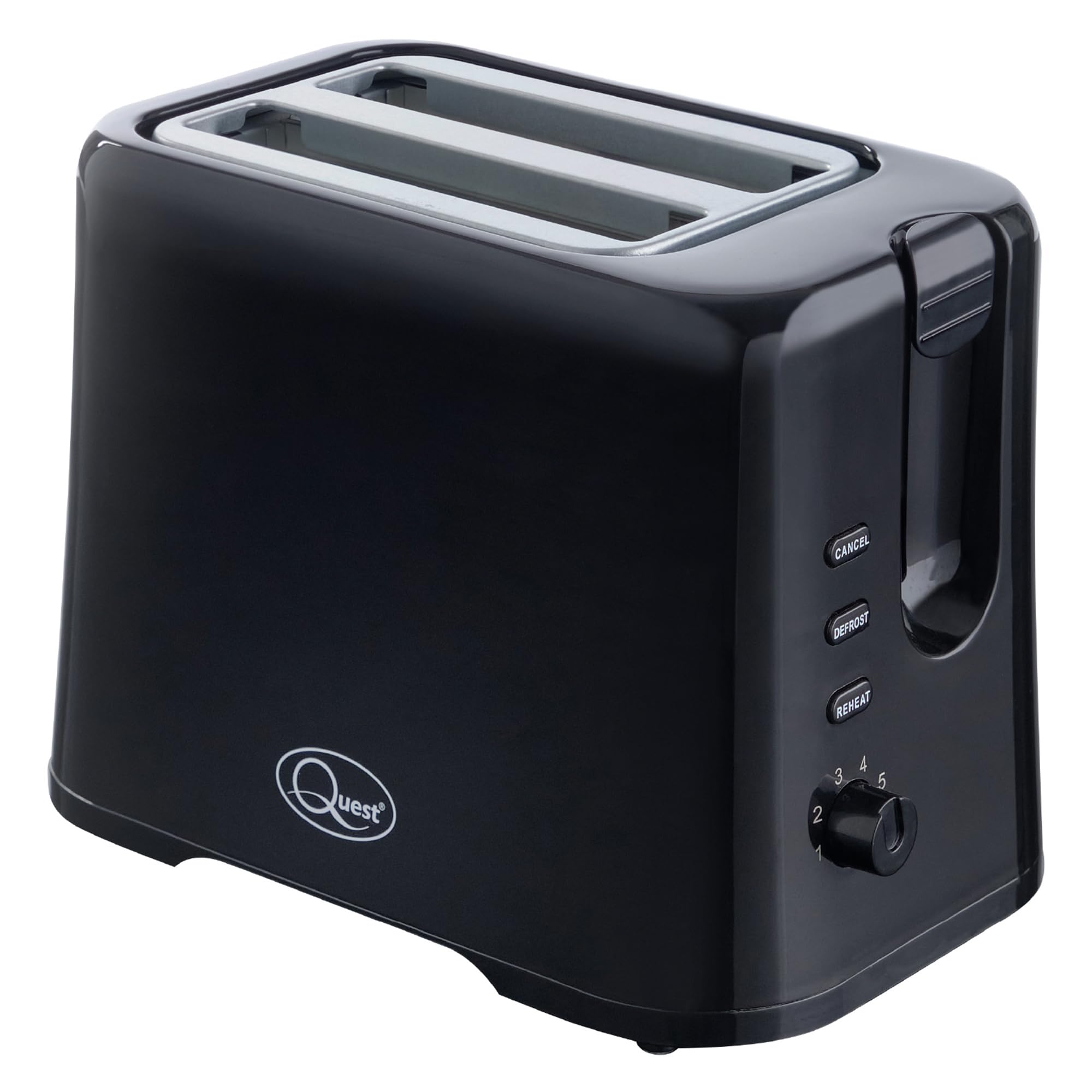 Quest 2 Slice Toaster/Variable Browning Control/Reheat and Defrost/Crumb Tray and Cord Storage/Black / 870W