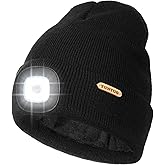 YunTuo Fleece Lined Kids Beanie Headlamp Hat with Light, USB Rechargeable LED Winter Caps, Gifts for Boy Girl