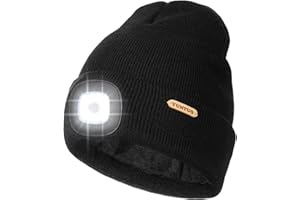 YunTuo Fleece Lined Kids Beanie Headlamp Hat with Light, USB Rechargeable LED Winter Caps, Gifts for Boy Girl