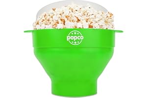 The Original Popco Silicone Microwave Popcorn Popper with Handles, Silicone Popcorn Maker, Collapsible Bowl, Dishwasher Safe 