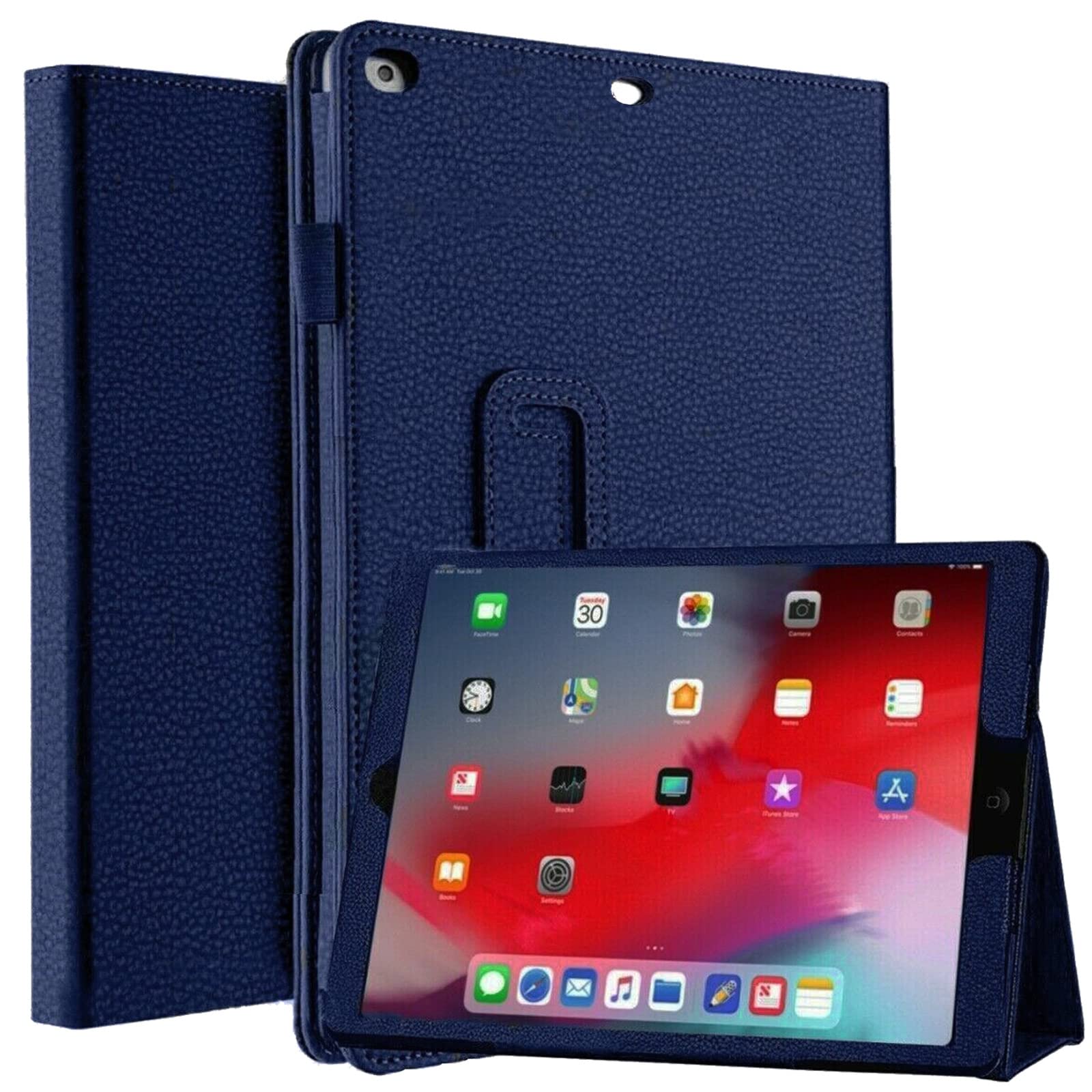 Leather Flip Stand Folio Case Plain Cover for Apple iPad Air 2nd Generation A1566 A1567 (Blue)