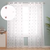 Deconovo Eyelet Faux Linen Net Curtains Embroidery Star Voile Curtains 55x102 view 3