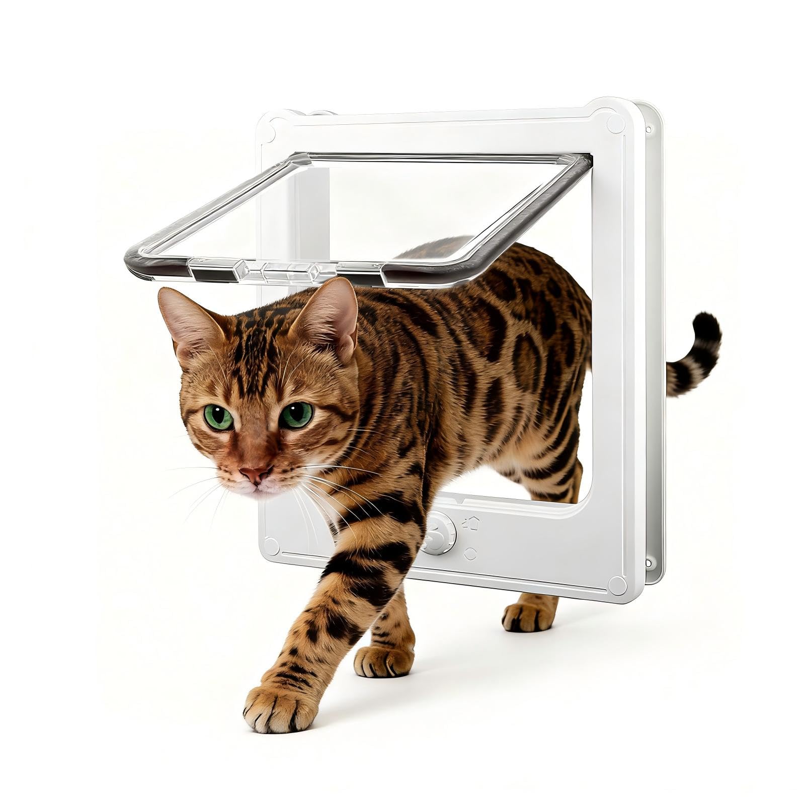 NAMSAN Cat Flap Cat Door with 4 Way Locking Dog Flap for Wooden Door Windproof Rainproof Pet Flap for Cats/Puppies (27.5 x 23.5 x 5 CM)